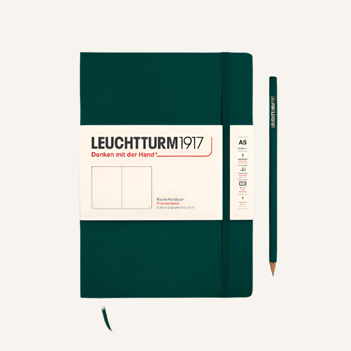 Green notebook with Leuchtturm1917 branding on a white background