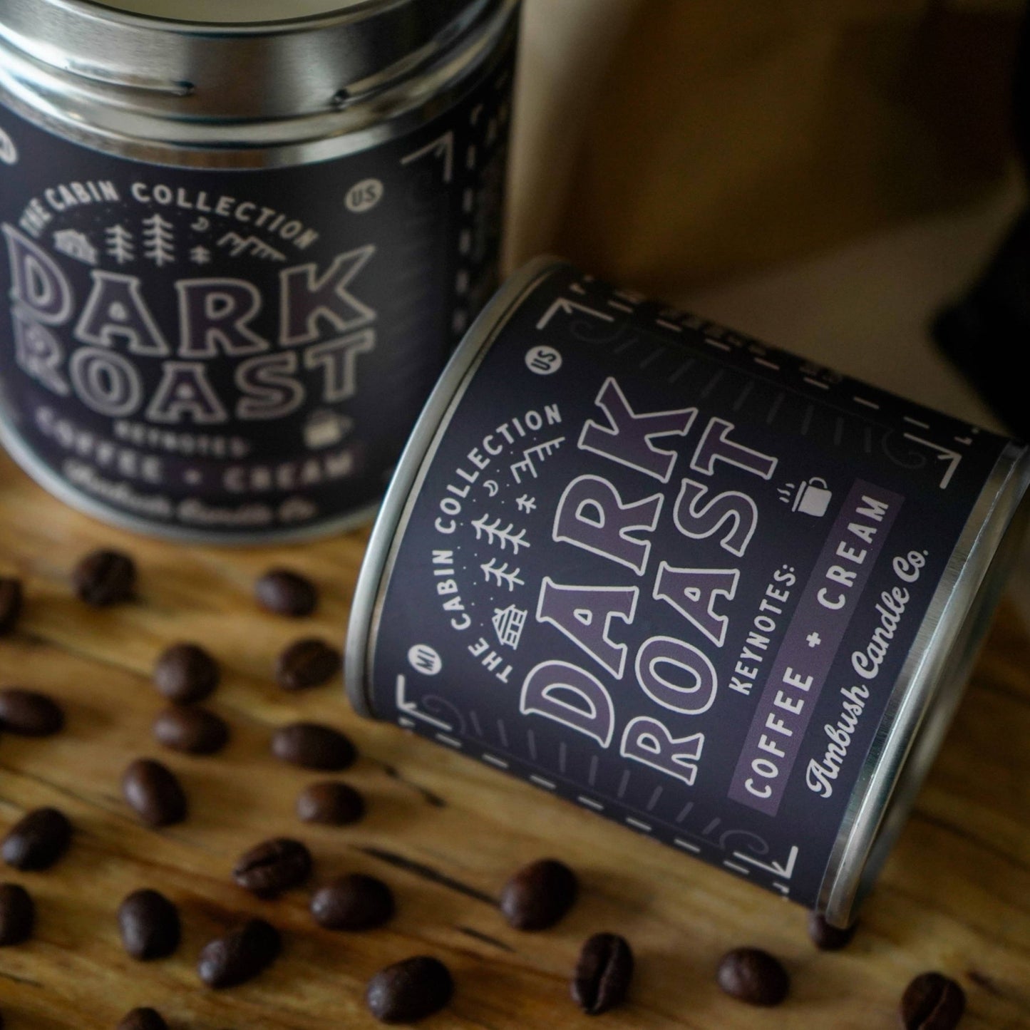 Dark Roast tin candle, coffee and cream
