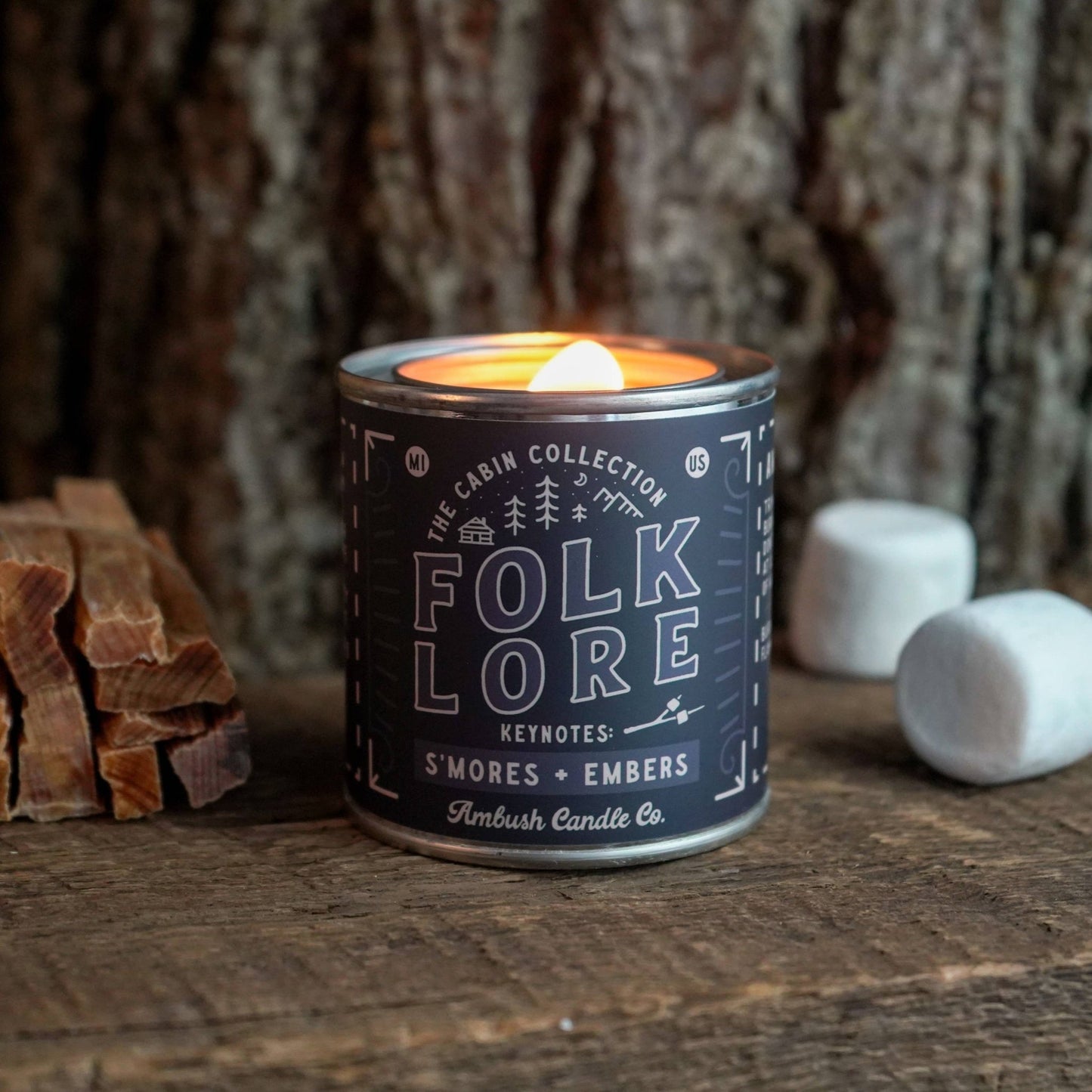 Folkore Cabin, Smores and Embers, cosy woodland scene