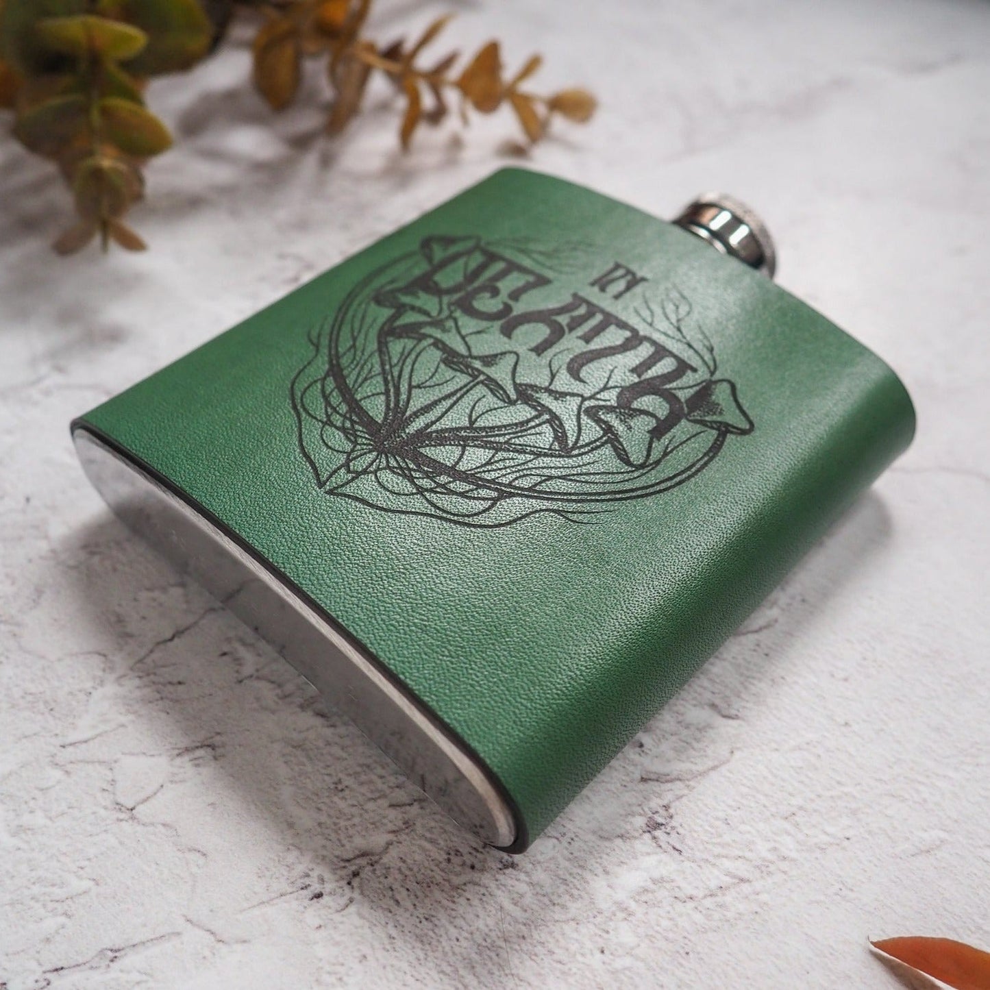 In Death, wedding hip flask in Green, by Hord