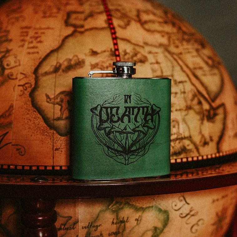 In Death, wedding hip flask in Green, by Hord