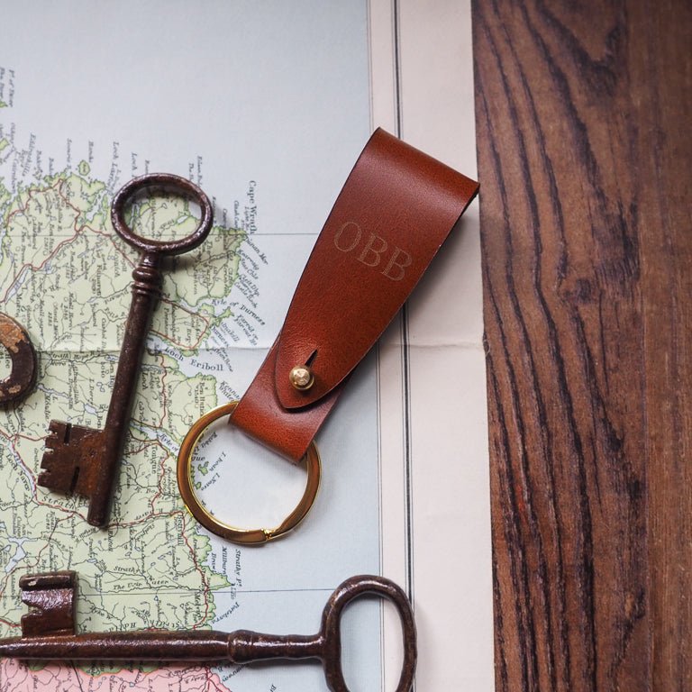 Leather key ring strap in buttero leather