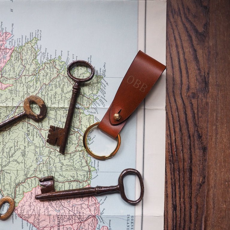 Initialled leather key ring strap by hord