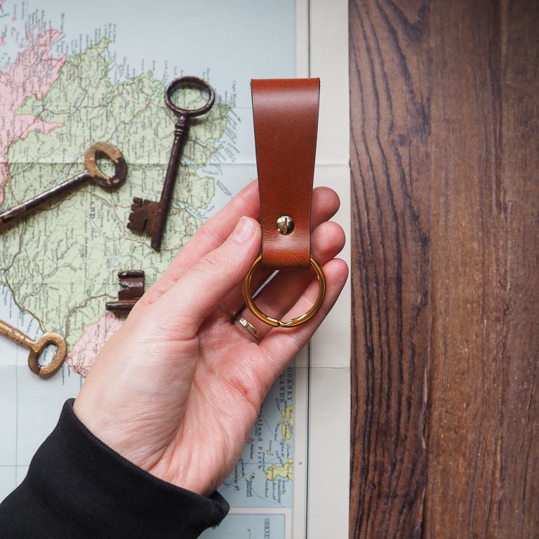 Leather key ring strap in Italian Tan