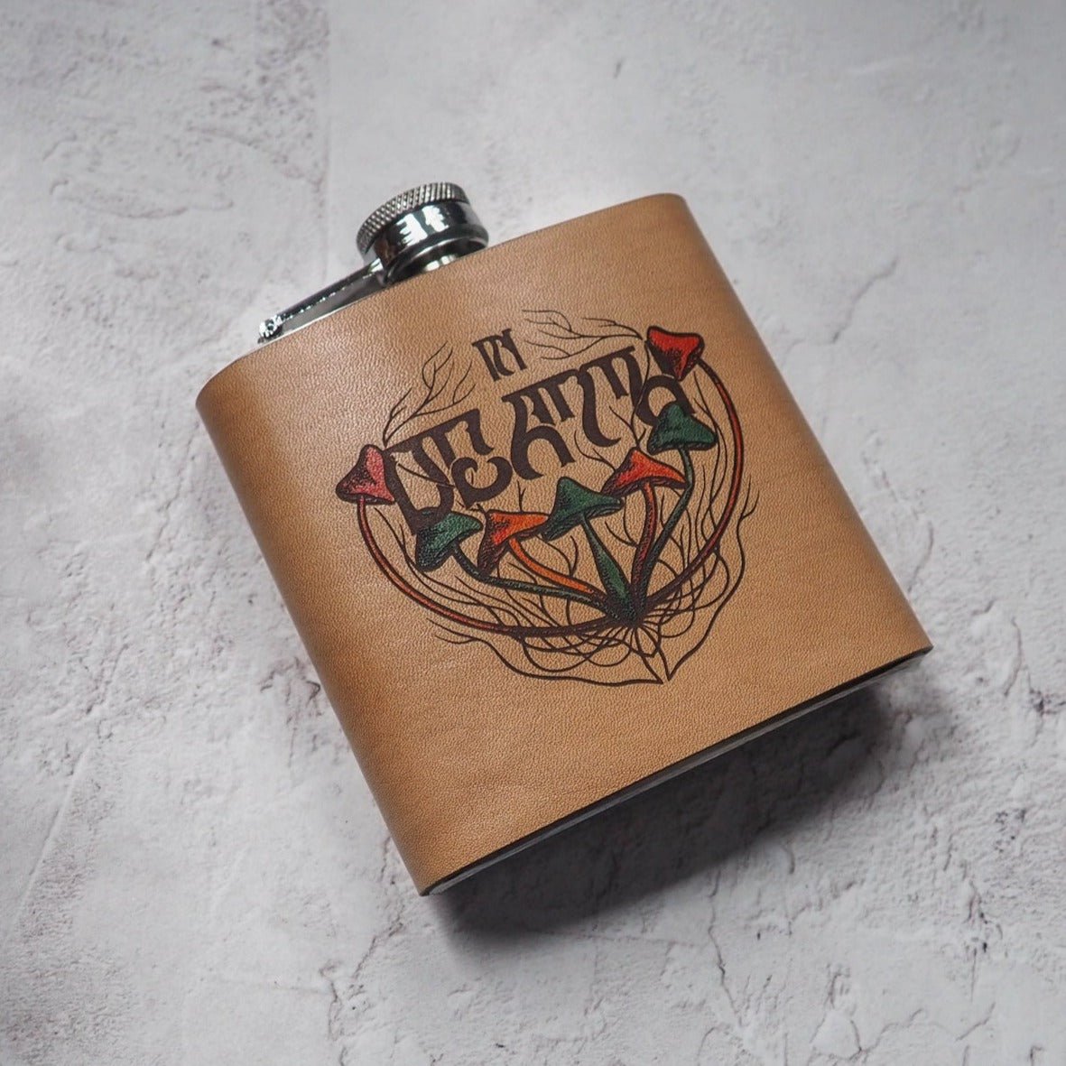 Hand painted psychedelic hip flask, by hord