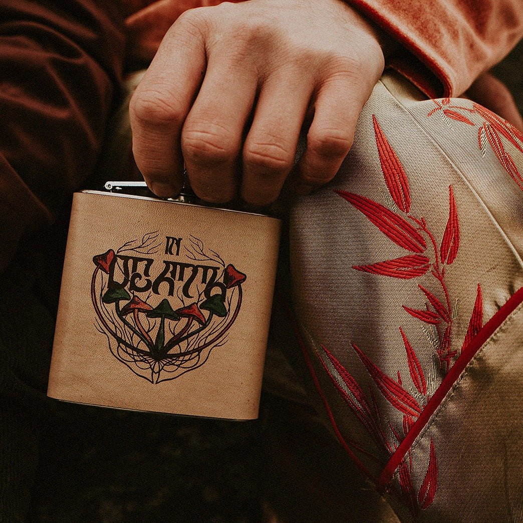 Hand painted psychedelic hip flask, by hord