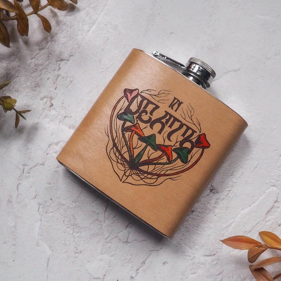 Hand painted psychedelic hip flask, by hord