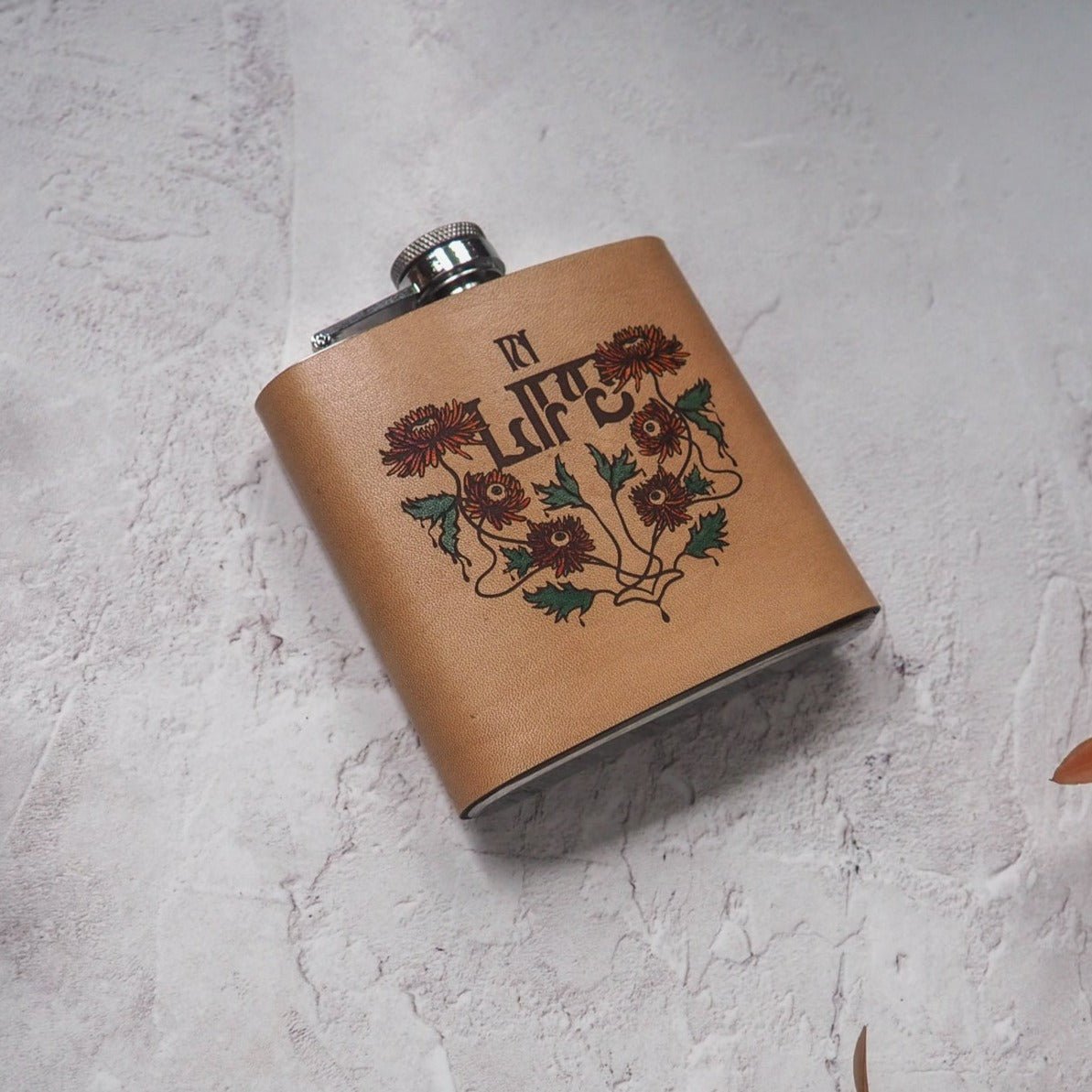 Hand painted psychedelic hip flask, by hord