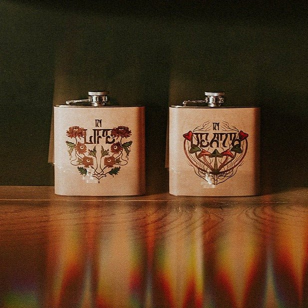 Hand painted psychedelic hip flask, by hord
