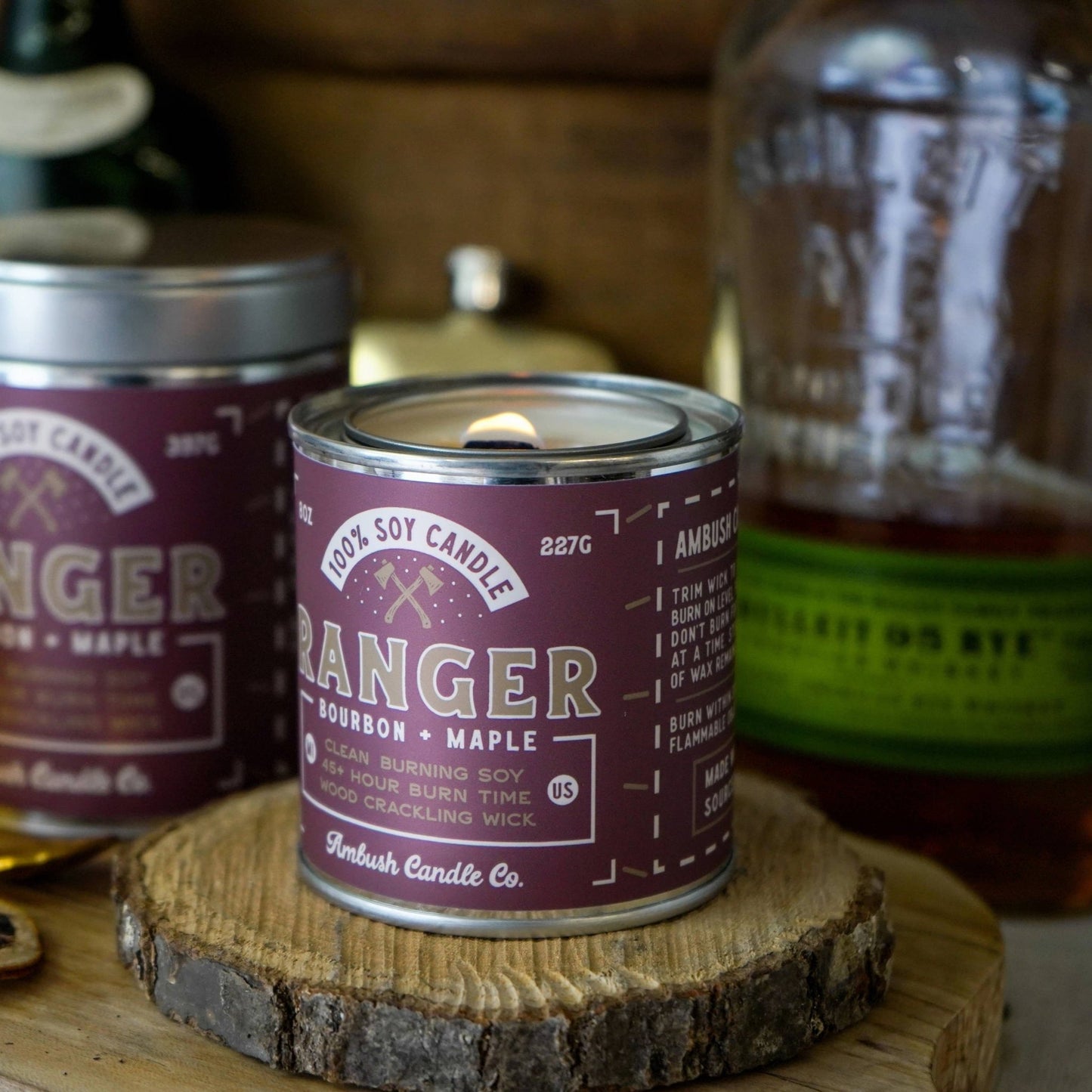 Ranger Bourbon and Maple  wood wick Candle