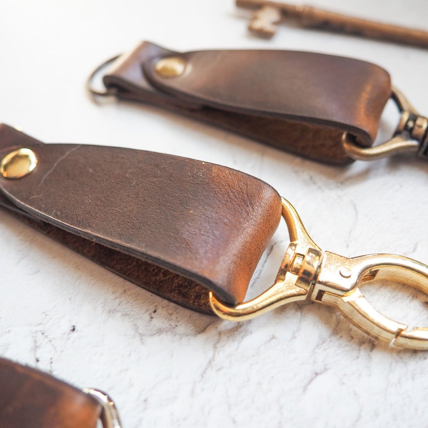 Gold Hardware on Leather Key Fob