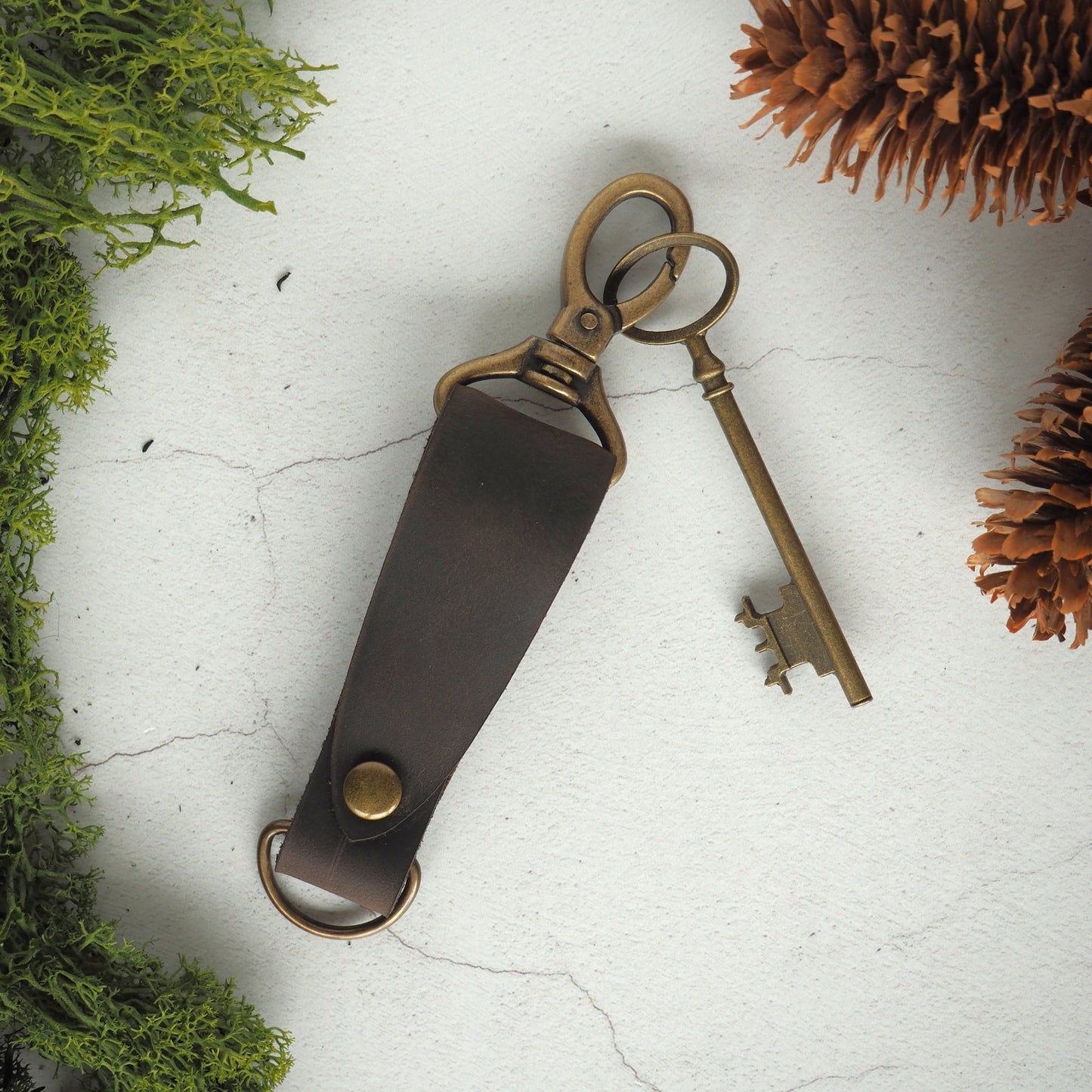 Antique Brass Leather Key Fob