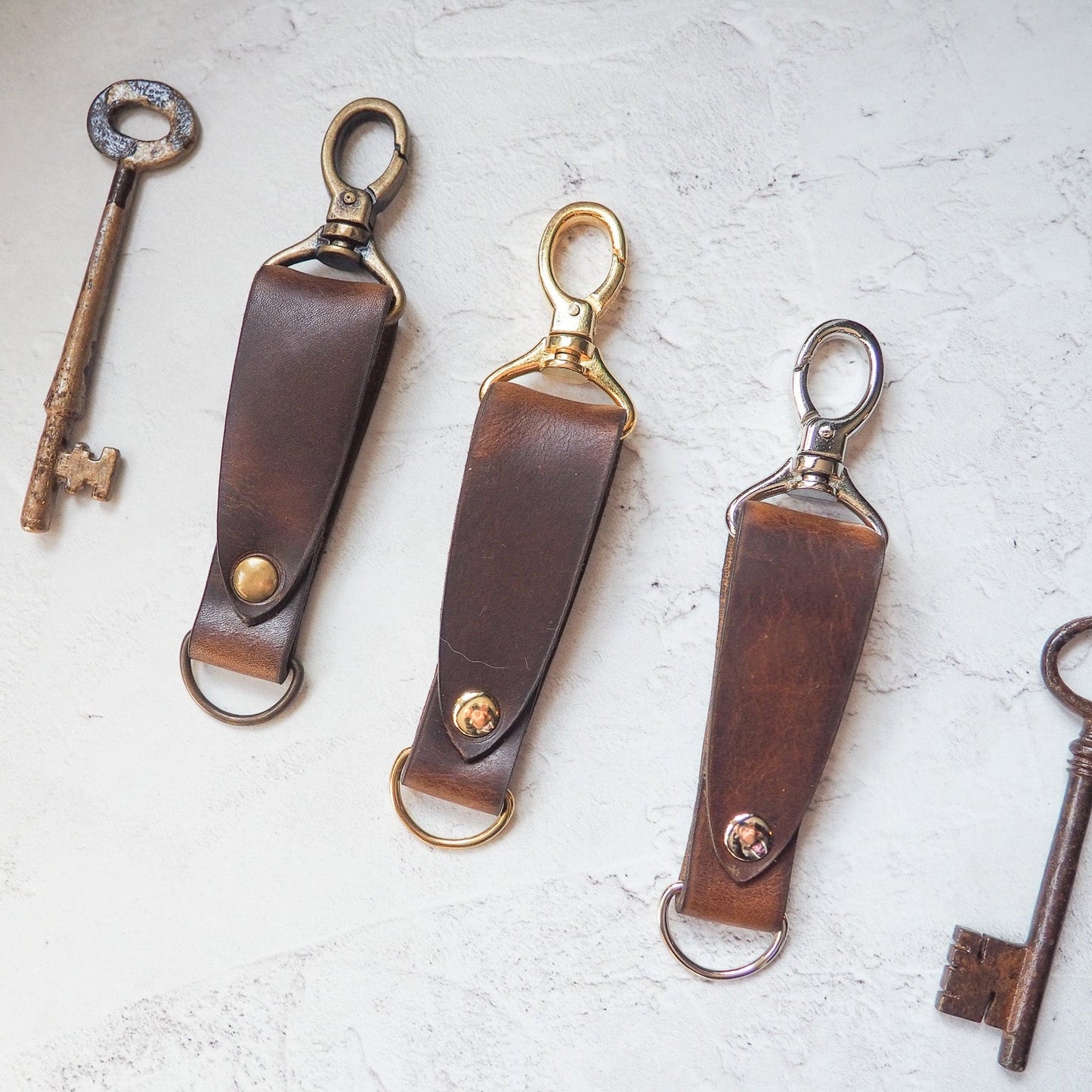 Chestnut coloured leather key fob