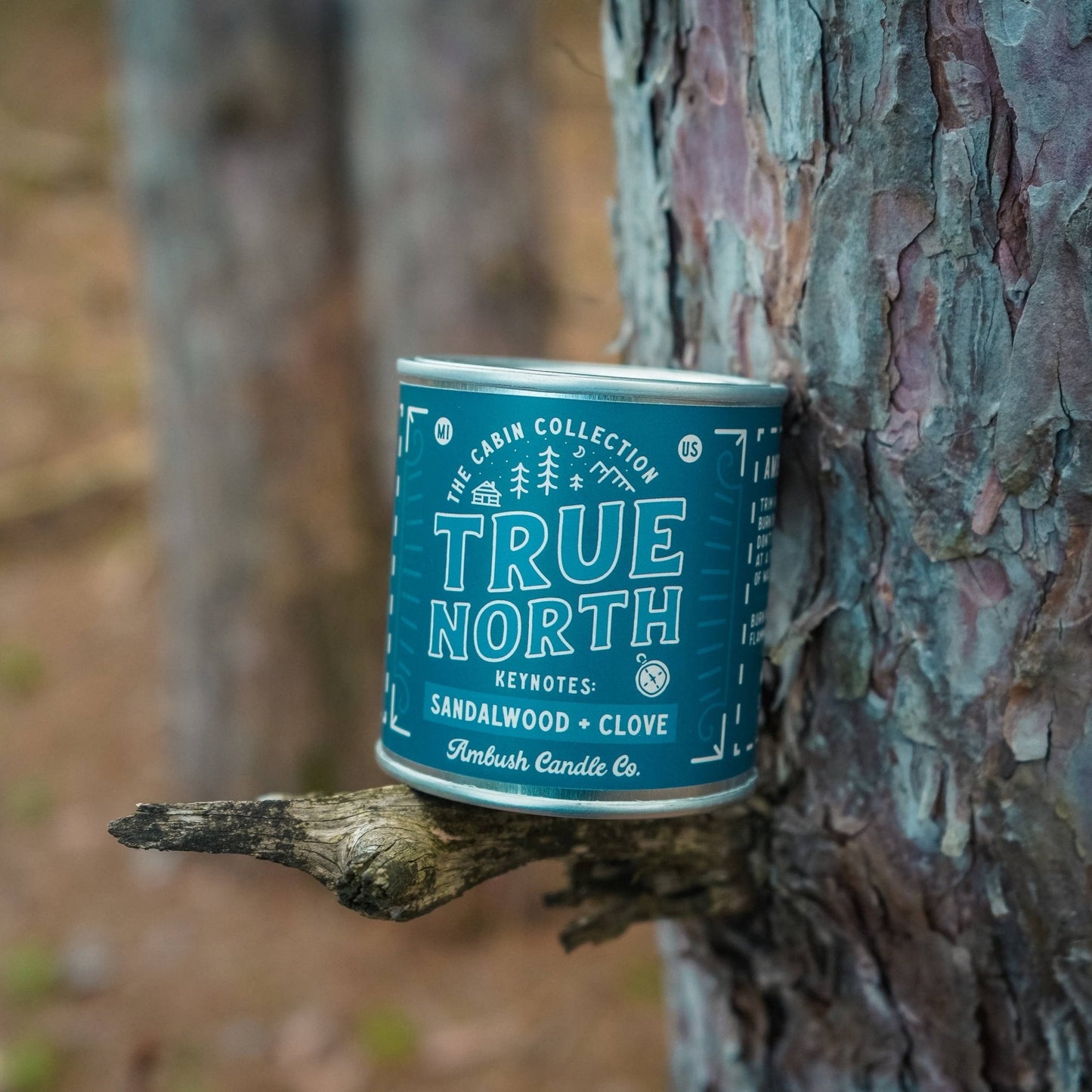 True North Tin Candle with Keynotes of Sandalwood and Clove