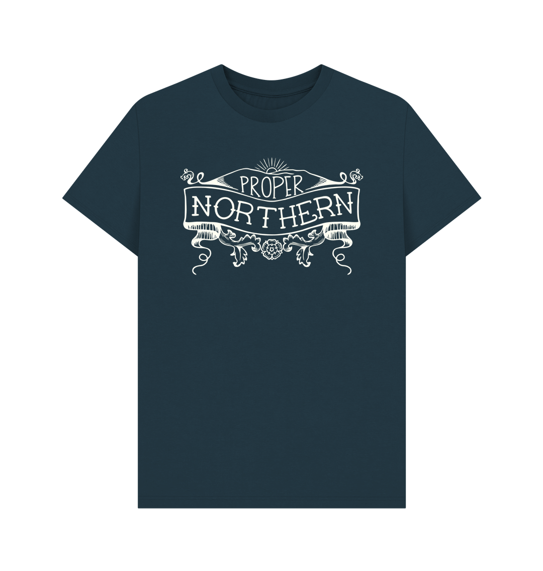 Denim Blue Unisex Proper Northern T-shirt - Cream print