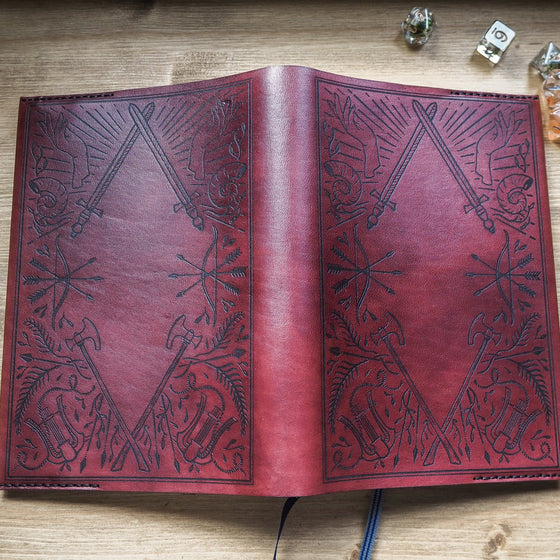 Front panel, back panel and the spine of the Dungeoneers Notebook Cover.