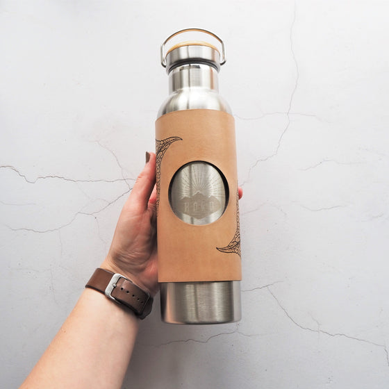 A double insulated water bottle from Hôrd, featuring our Mulberry Leaf design.