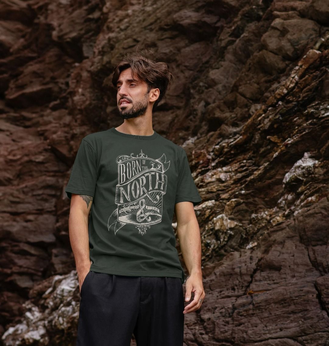 Dark Grey Born of the North, Front Printed, Unisex T-Shirt. The Northern T Shirt By Hord.