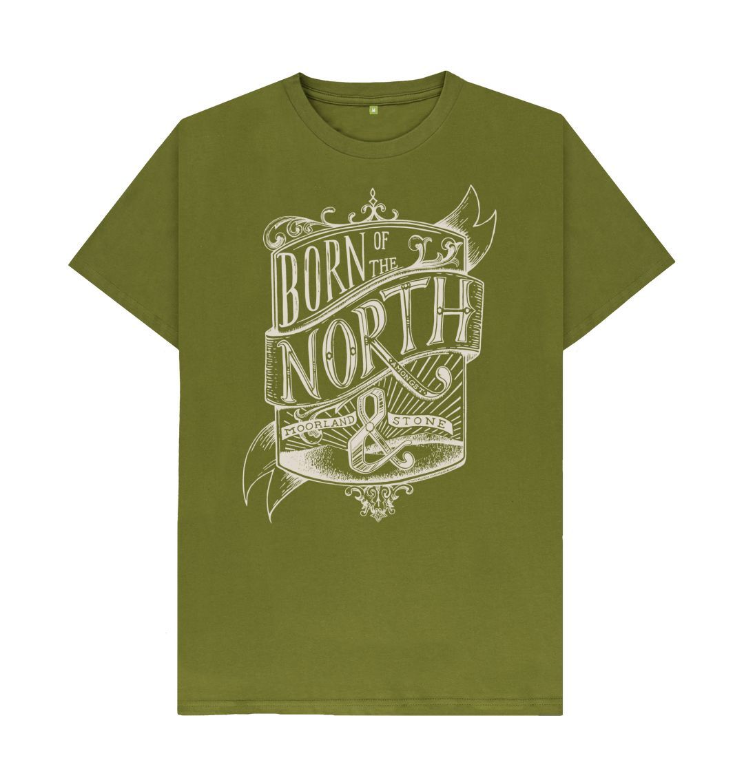 Moss Green Born of the North, Front Printed, Unisex T-Shirt. The Northern T Shirt By Hord.