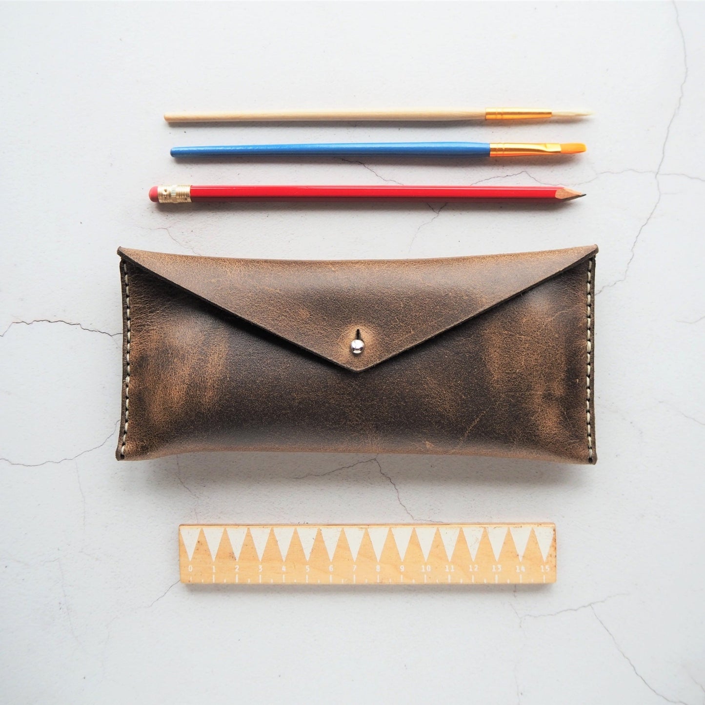 The Brown Leather Pencil Case, a leather pencil case from Hôrd.