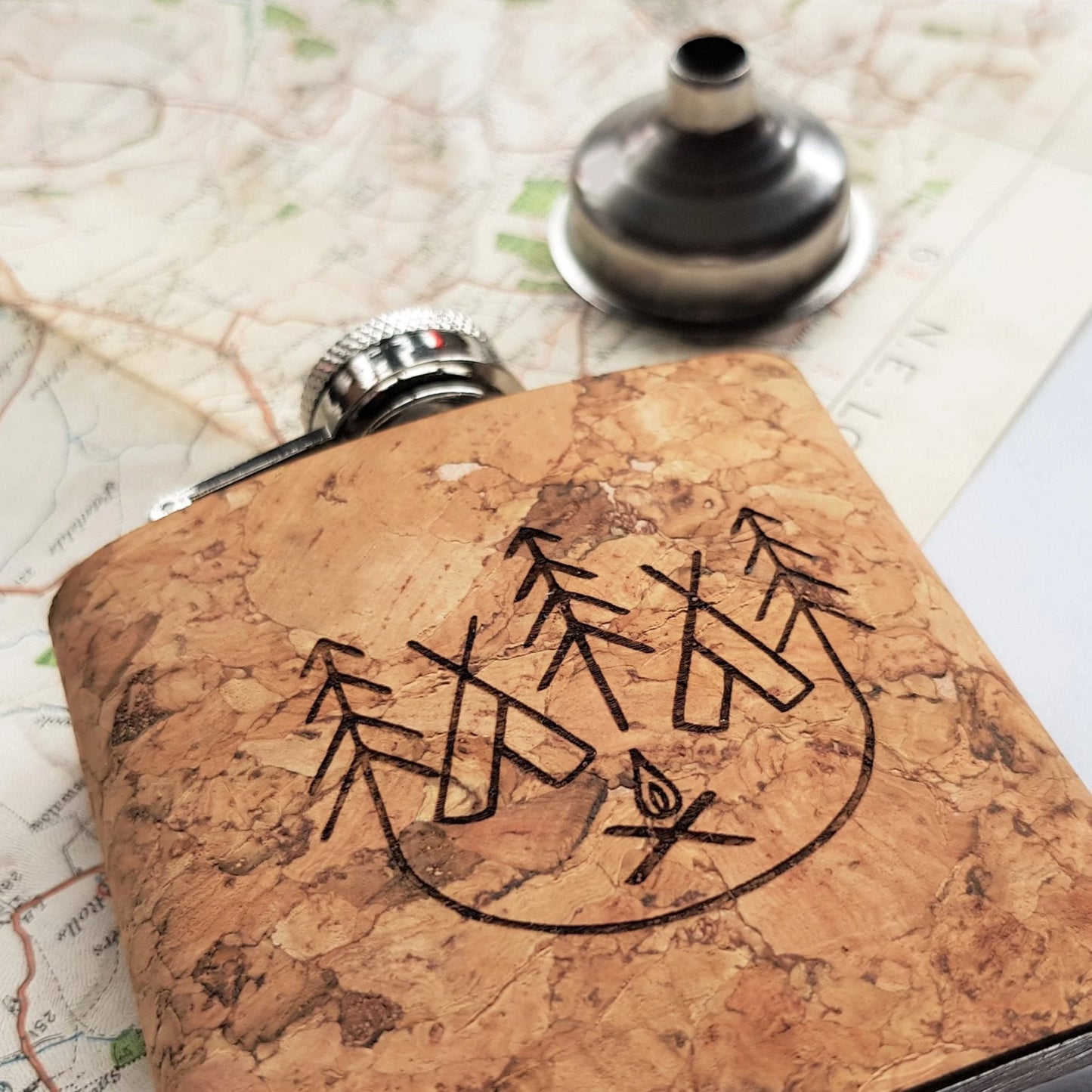 Closer look at the engraving on the contemporary hip flask from Hord.