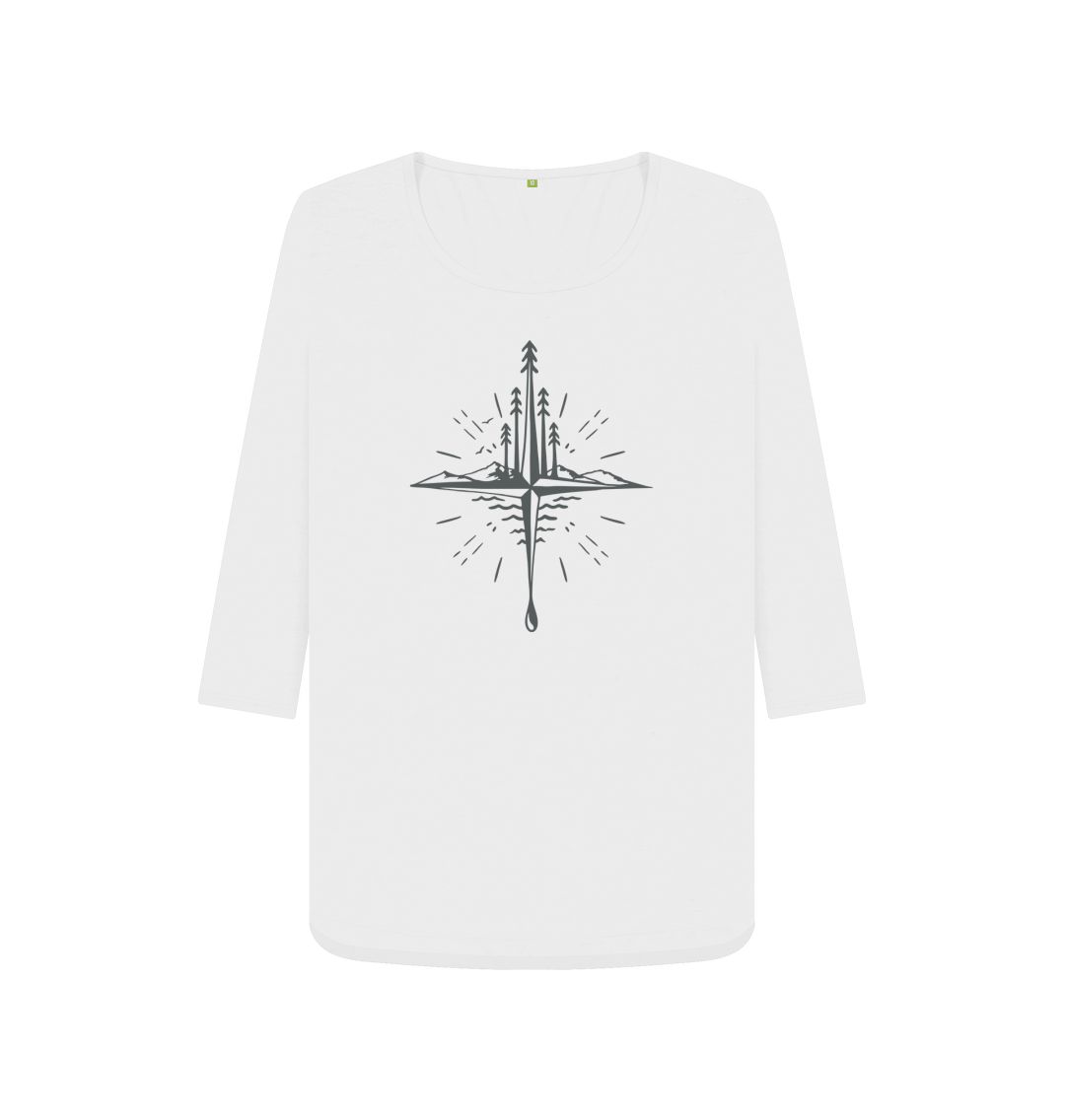 Compass - Womens 3\/4 sleeve top, an organic long sleeve top in white from Hord.