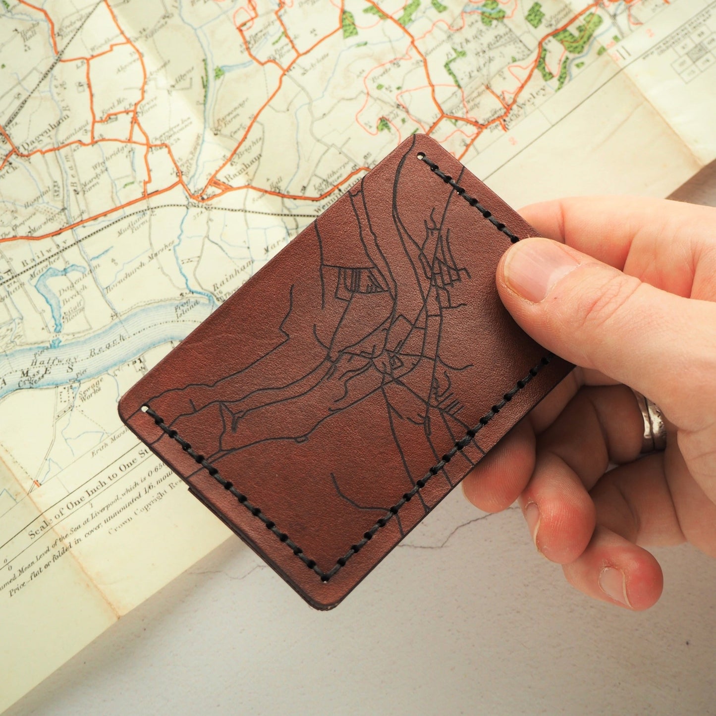 Custom Road Map Card Holder, a luxury leather card holder from Hord.
