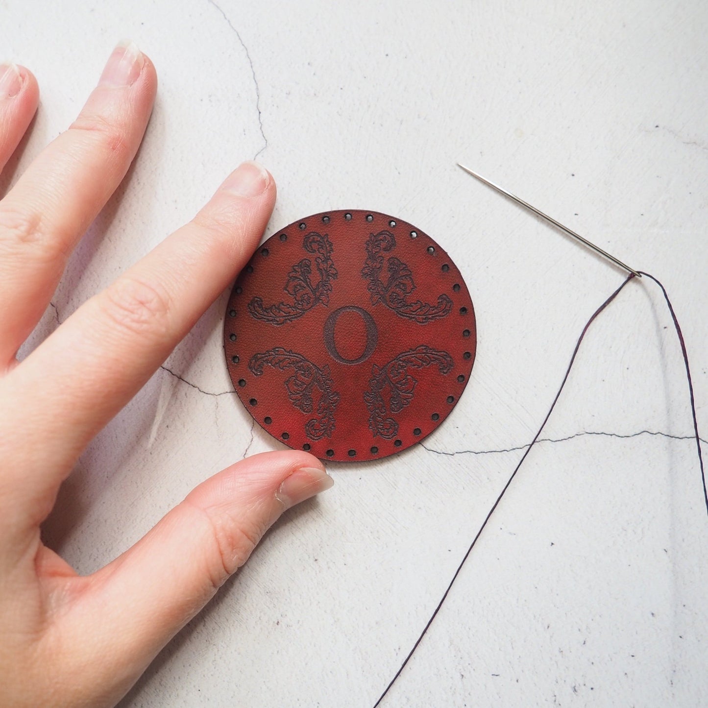 Initialled Leather Patch with Baroque Leaf , a design patch by Hord