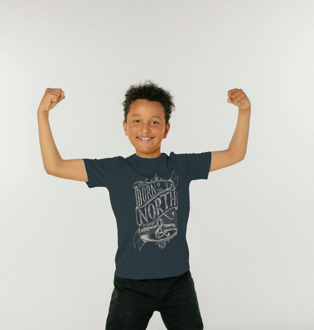 Kids Born of the North T-Shirt in denim blue, a children's tee from Hord.