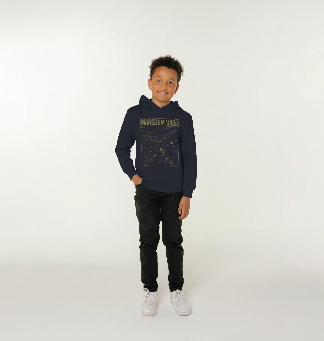 Kids Marsden Made Hoodie in navy blue, a kids hoodie from Hord.