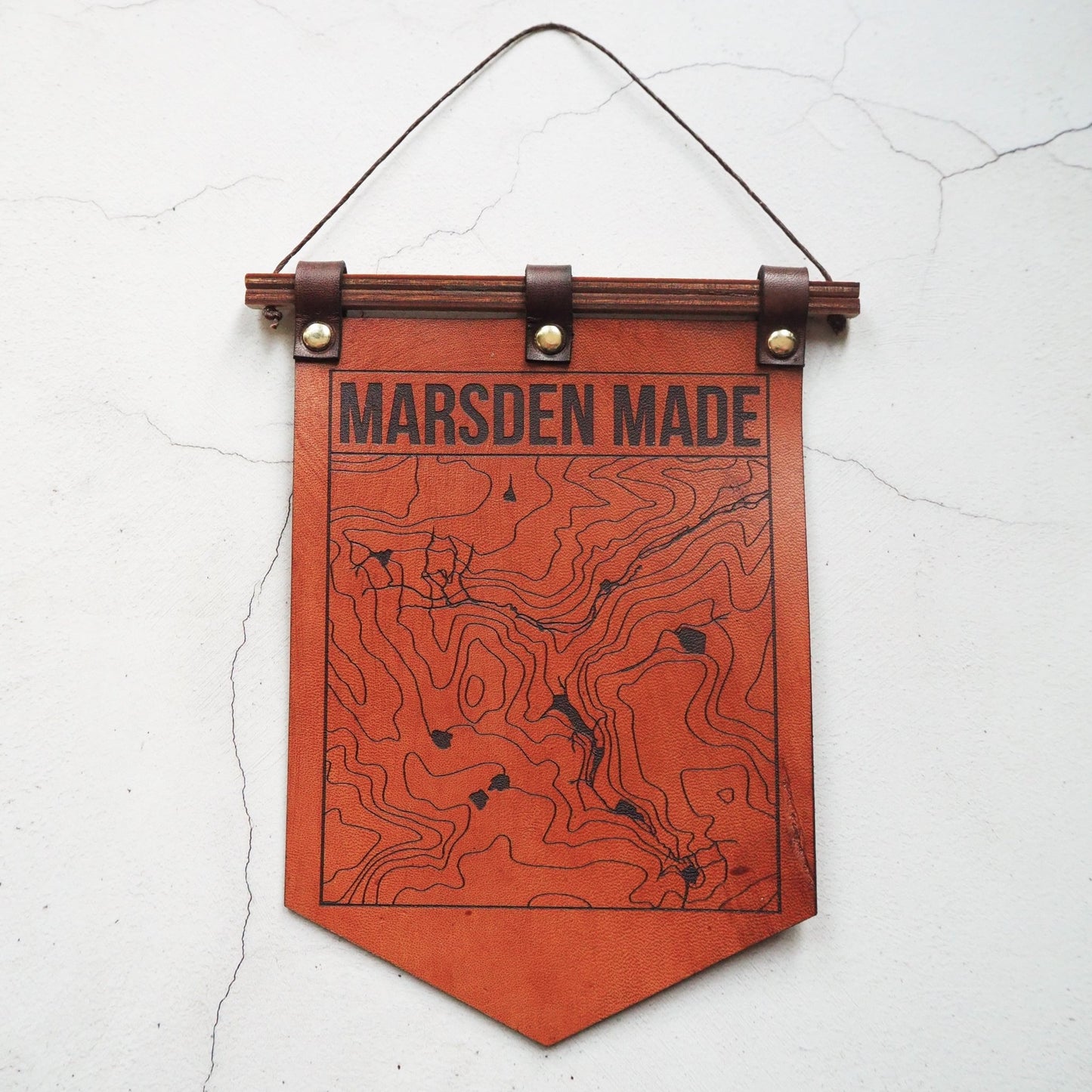 This luxury home decor is engraved with the contour lines of Marsden and a text 'Marsden Made'.