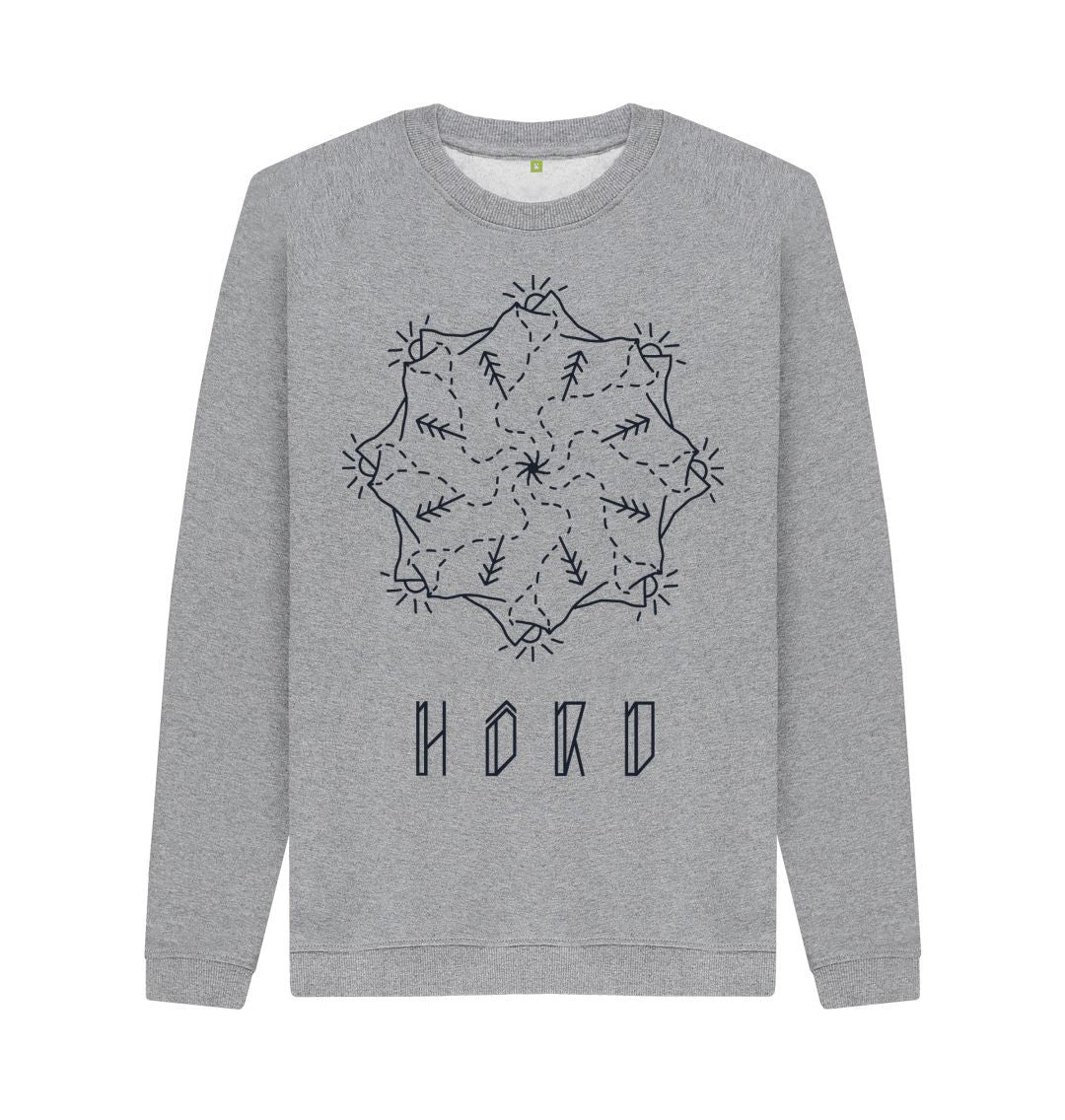 Mountain Mandala Sweater, Unisex in light heather.