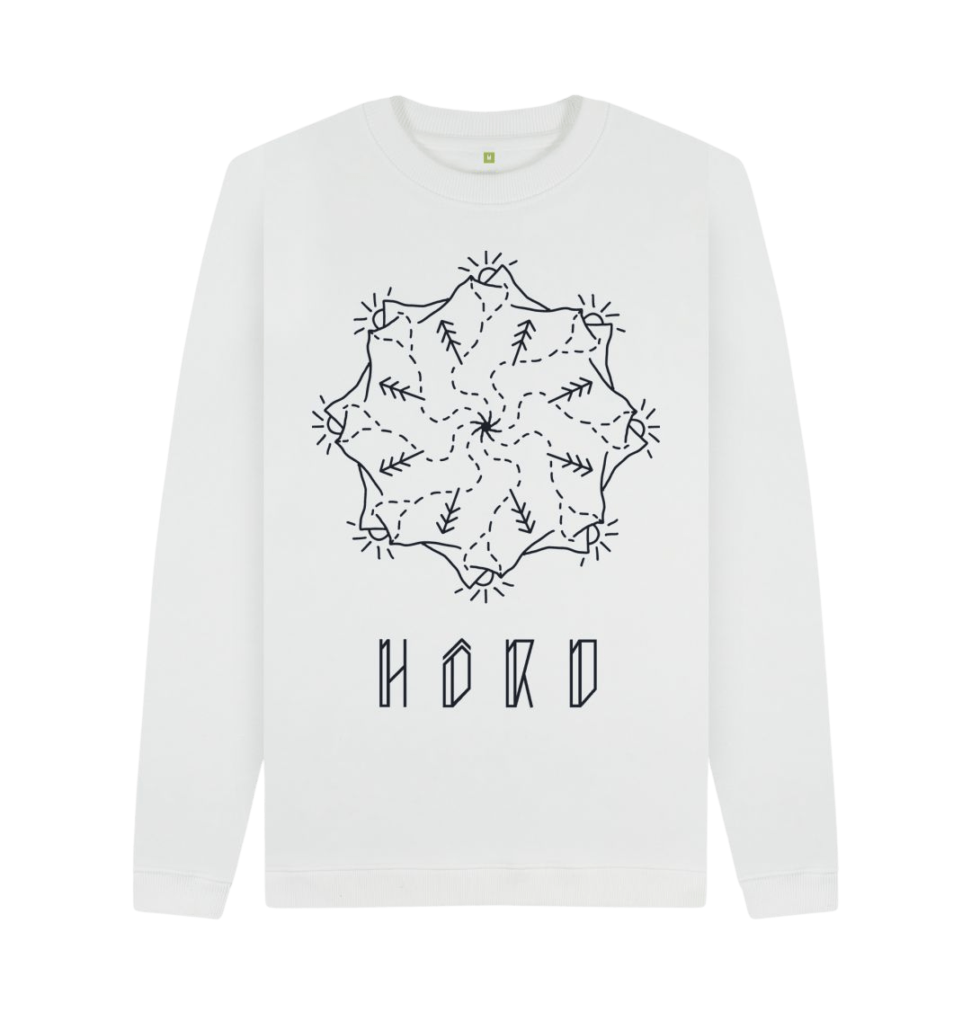 Mountain Mandala Sweater, Unisex in white.