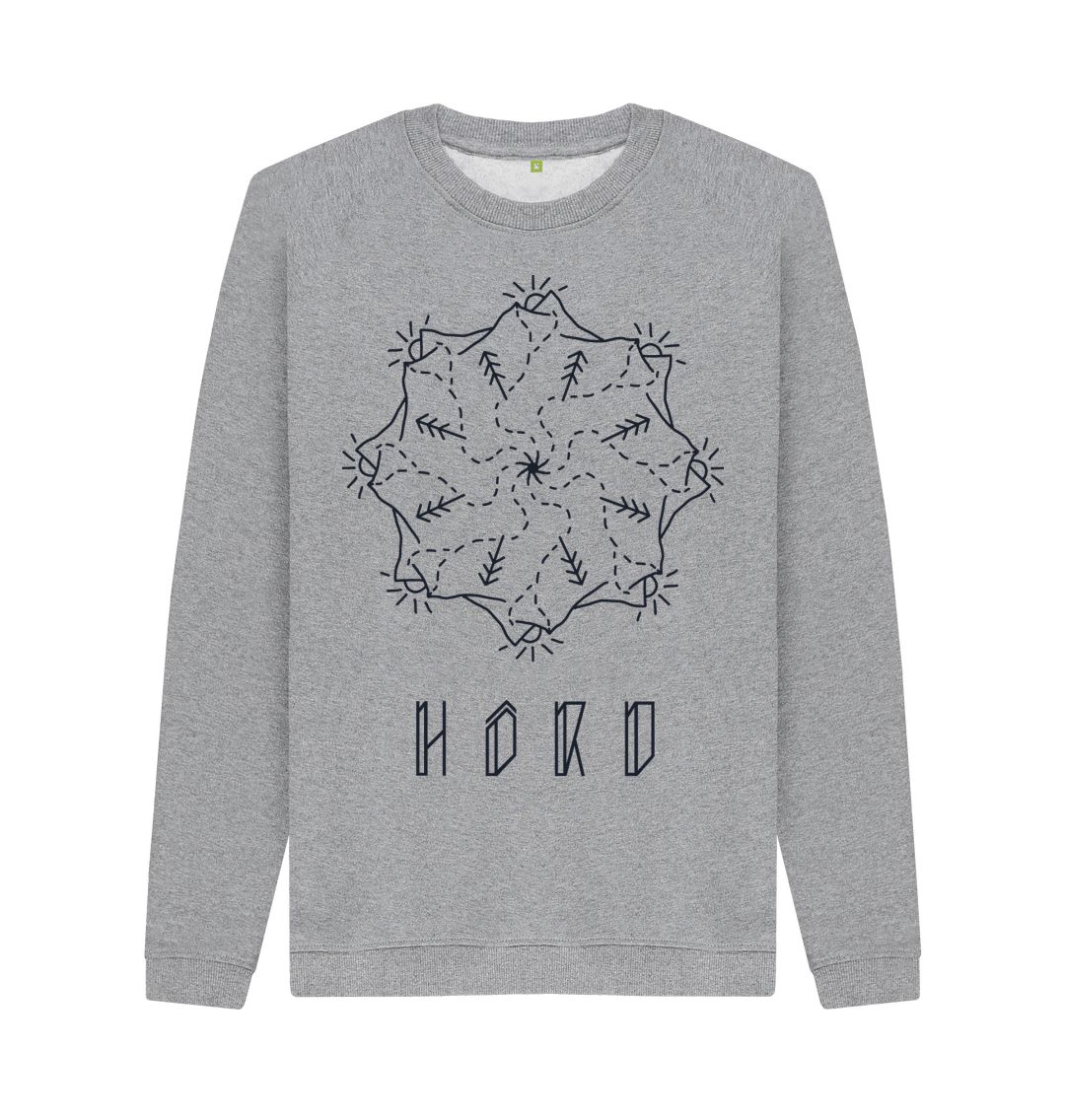 Mountain Mandala Sweater, Unisex in light heather.