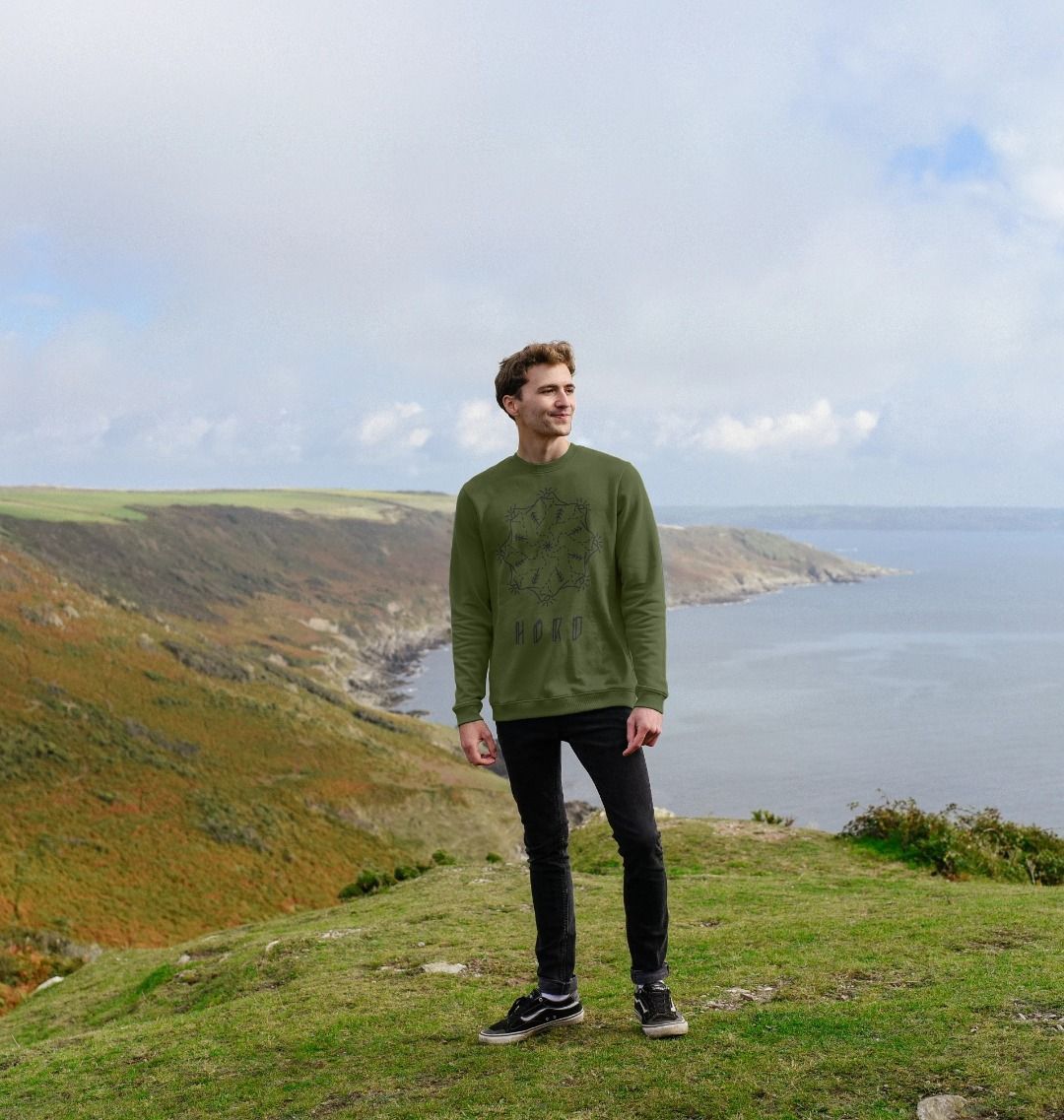 Mountain Mandala Sweater, Unisex in khaki.