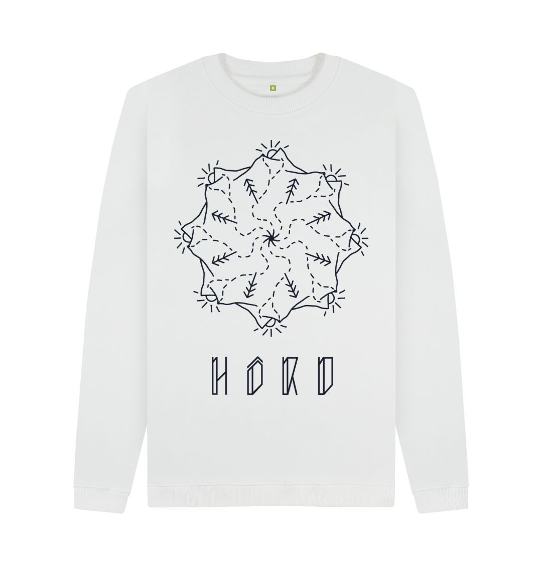 Mountain Mandala Sweater, Unisex in white.