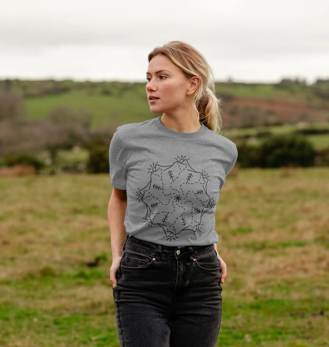 Athletic Grey Mountain Mandala Unisex T Shirt, The Mandala T Shirt from Hord.