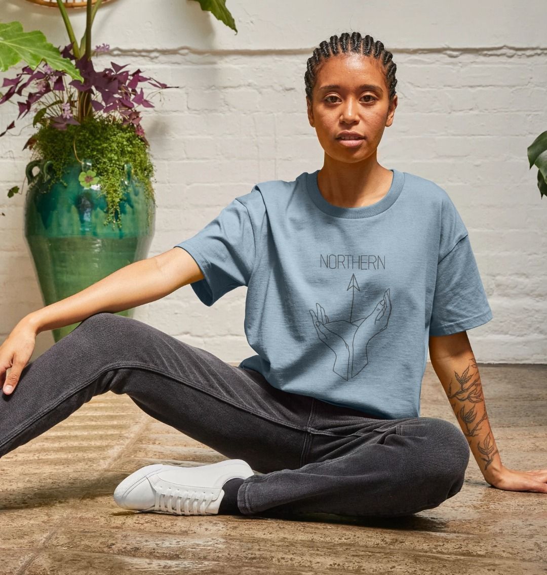Northern Boxy Womens Boxy T Shirt in stone blue