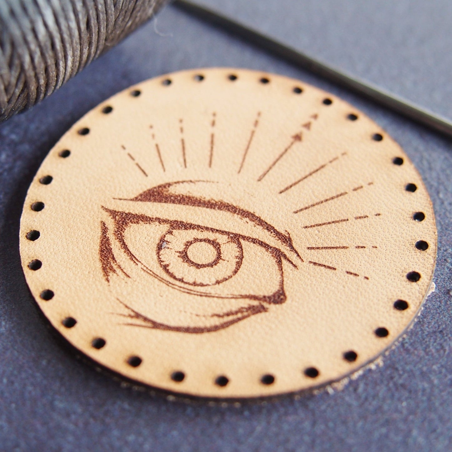 Close up on the Odin's Eye Leather Patch, an Odin Patch from Hord.