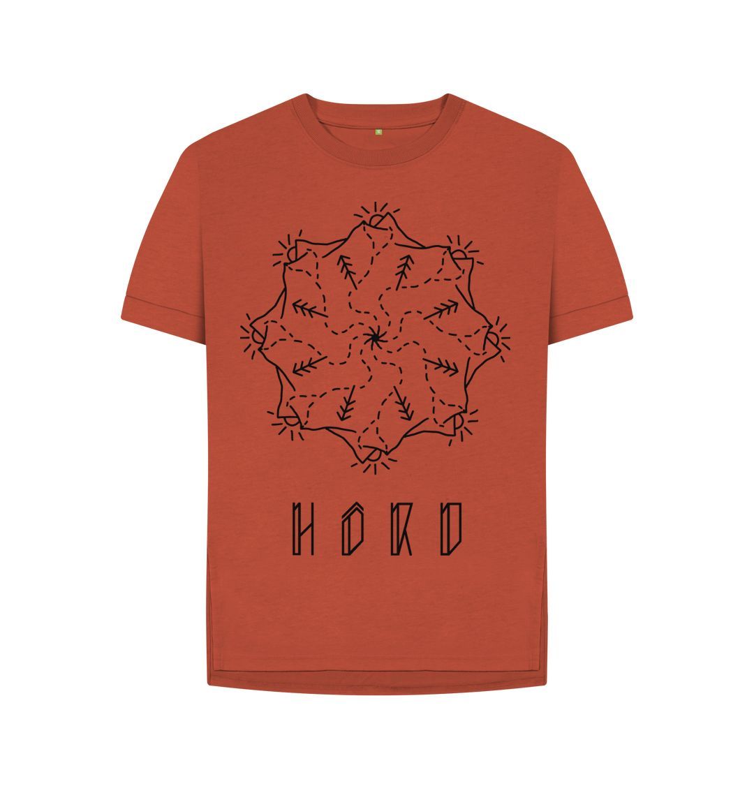 Relaxed fit Mountain Mandala womens T-shirt, a rust mandala tee from Hord.