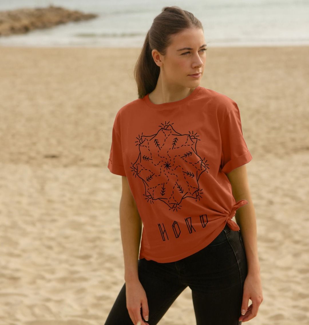 Relaxed fit Mountain Mandala womens T-shirt, a rust mandala tee from Hord.