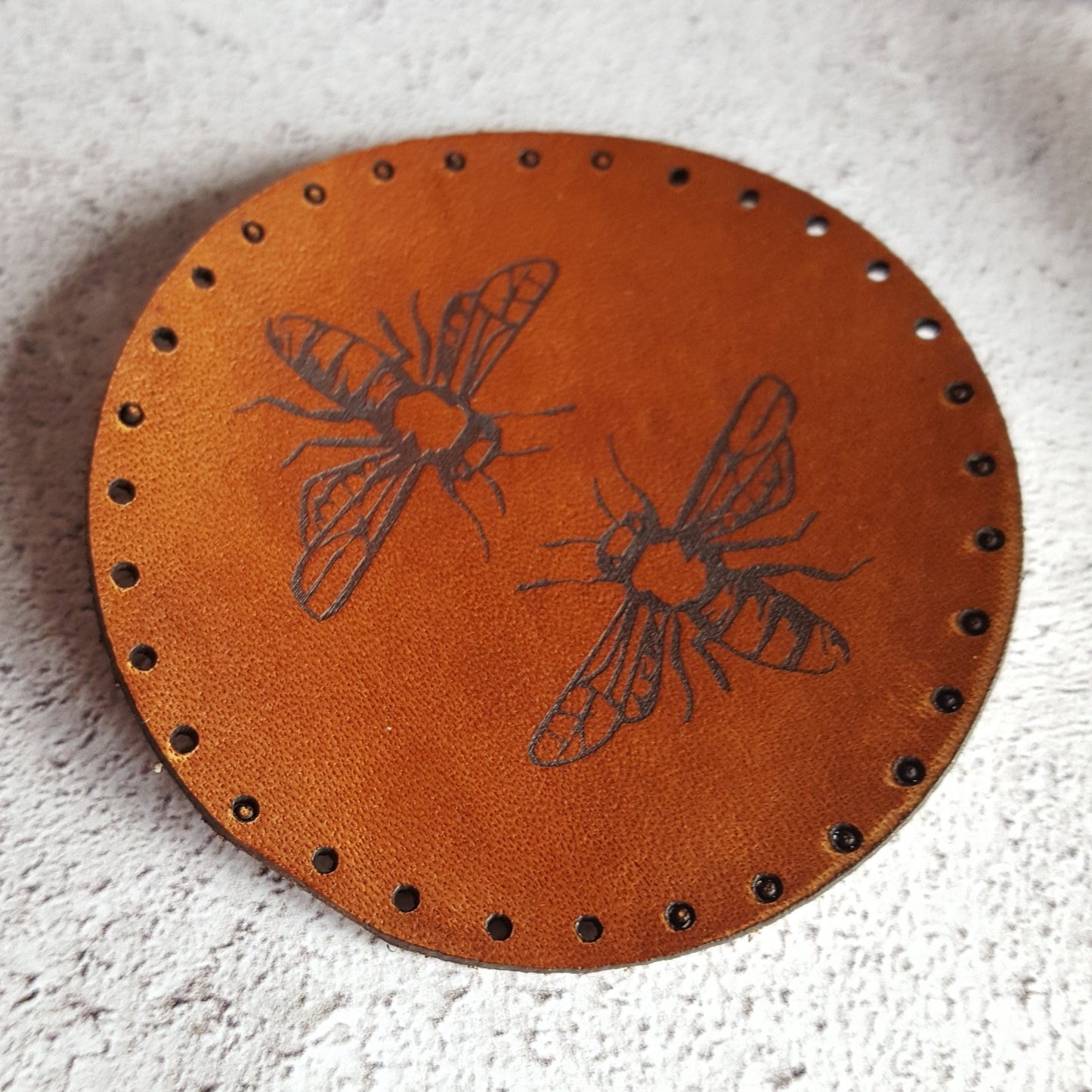 A close up of the twin honey bees patch by HORD - part of the entomologist range of insect themed patches, perfect for collectors. The bee patch from Hord.