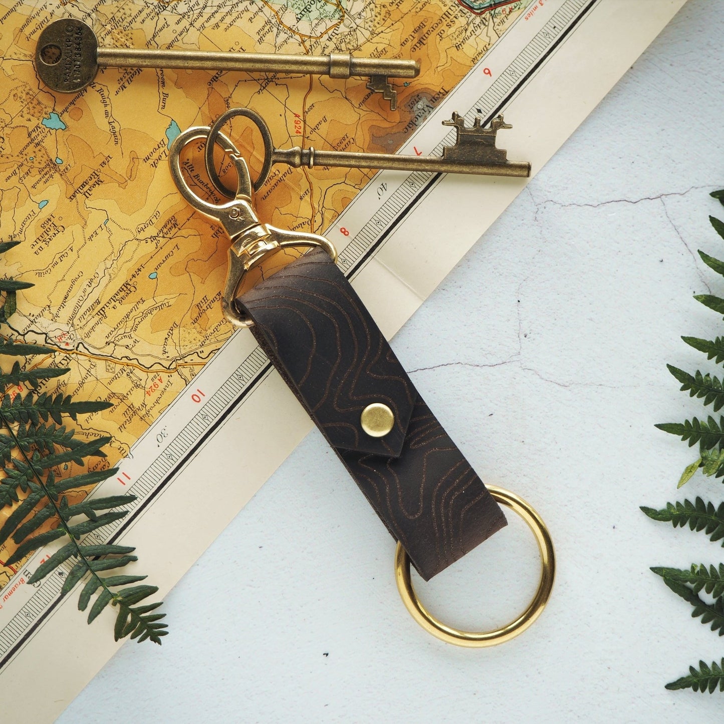 Camper keyring for the lovers of outdoors, featuring the custom topography key fob.