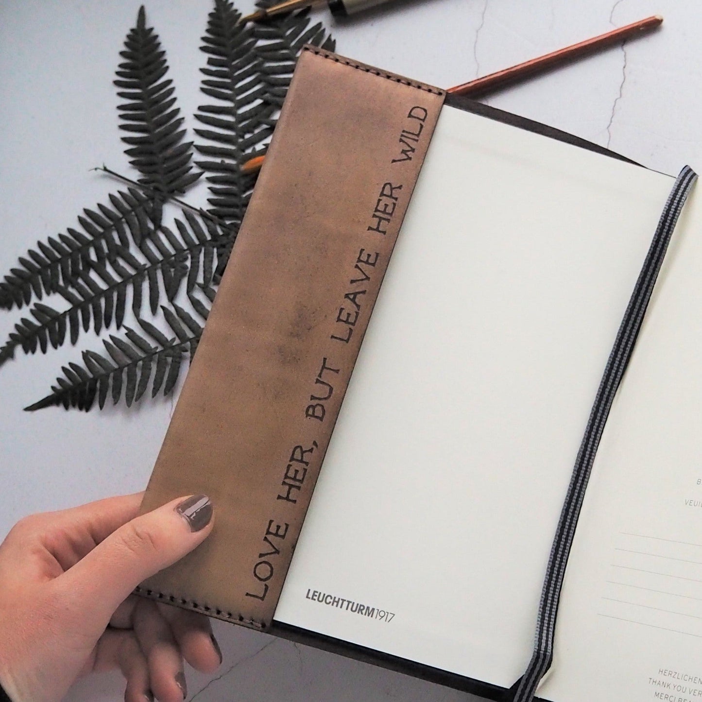 Personalised inner sleeve with a custom text on the Forager Journal Cover Deluxe.