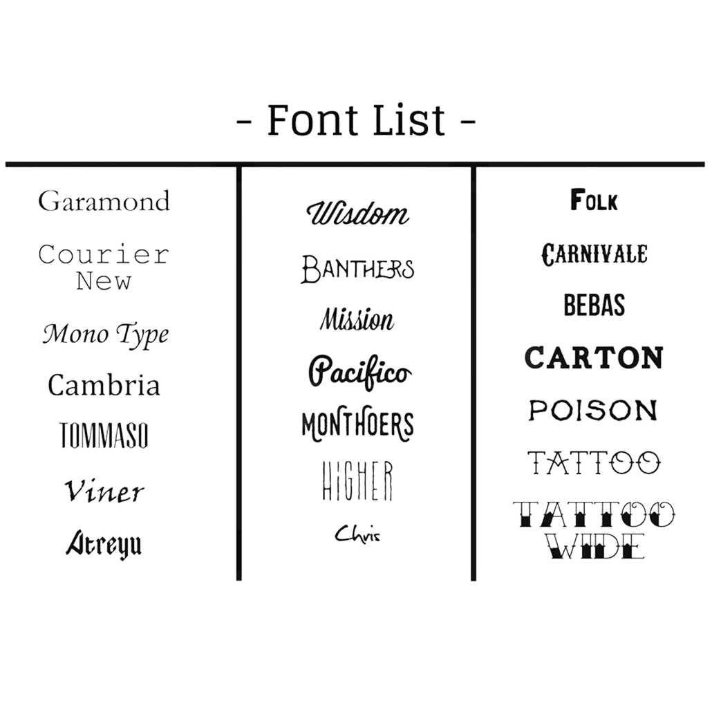 Font choices available for personalisation of the Hop Vine Journal Cover.