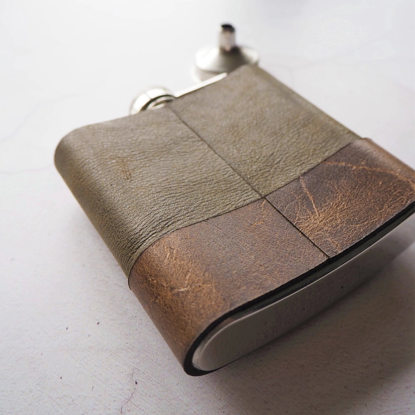 Posterior view of the Moss Leather Flask