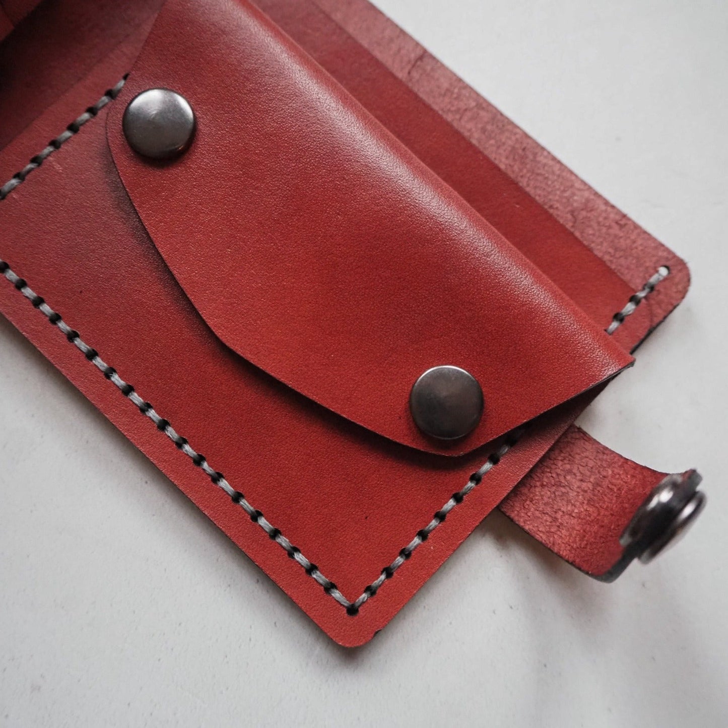 The coin section in the personalised leather wallet with coin pocket.