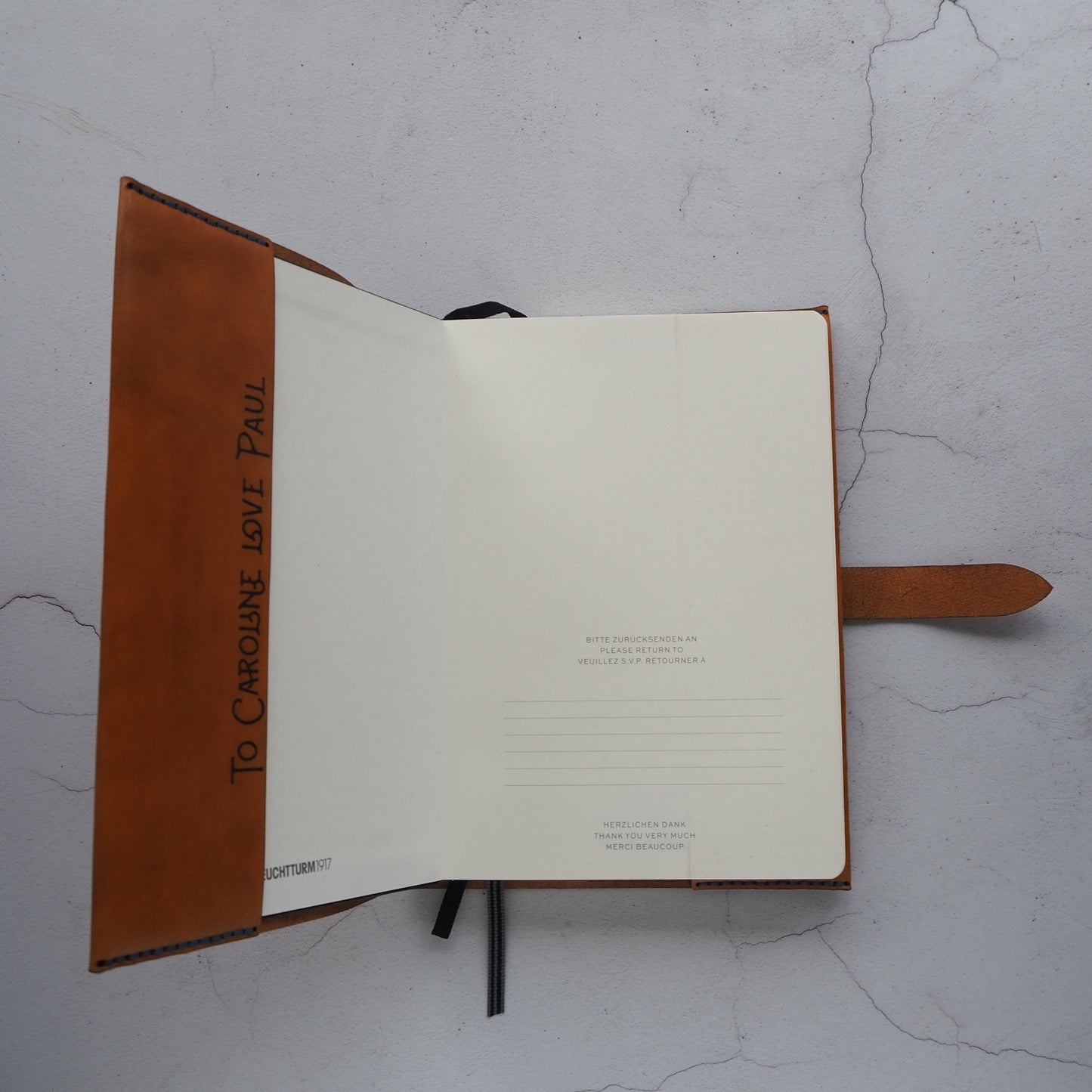 Custom text personalisation on the inner text of the Mulberry Leaf Journal Cover by HÔRD.