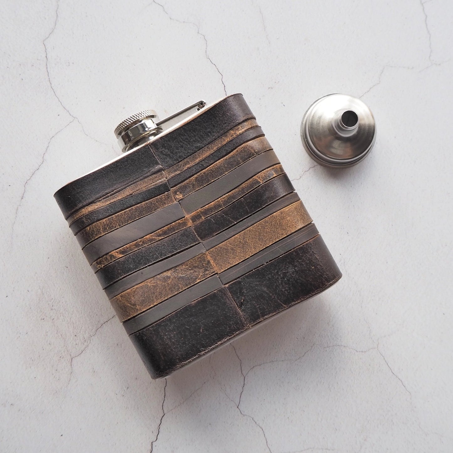 Posterior view of the vintage hip flask.