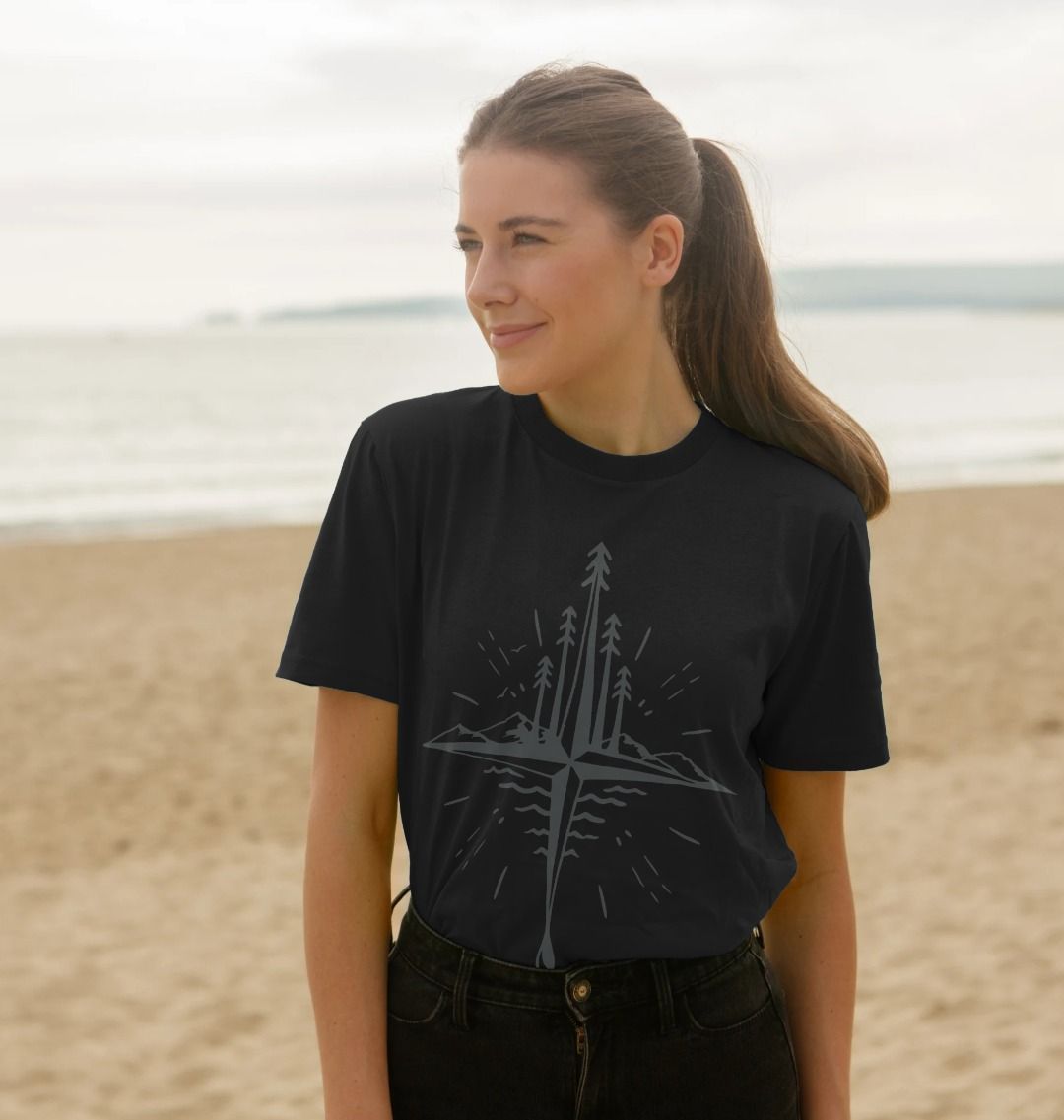 Black Wild Compass, Organic Unisex T-Shirt, a Compass T Shirt from Hord.